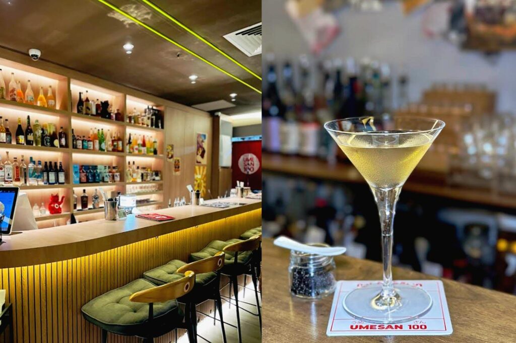 Ume San 100 ramen bar interior in Singapore with Japanese-inspired cocktail and cozy counter seating