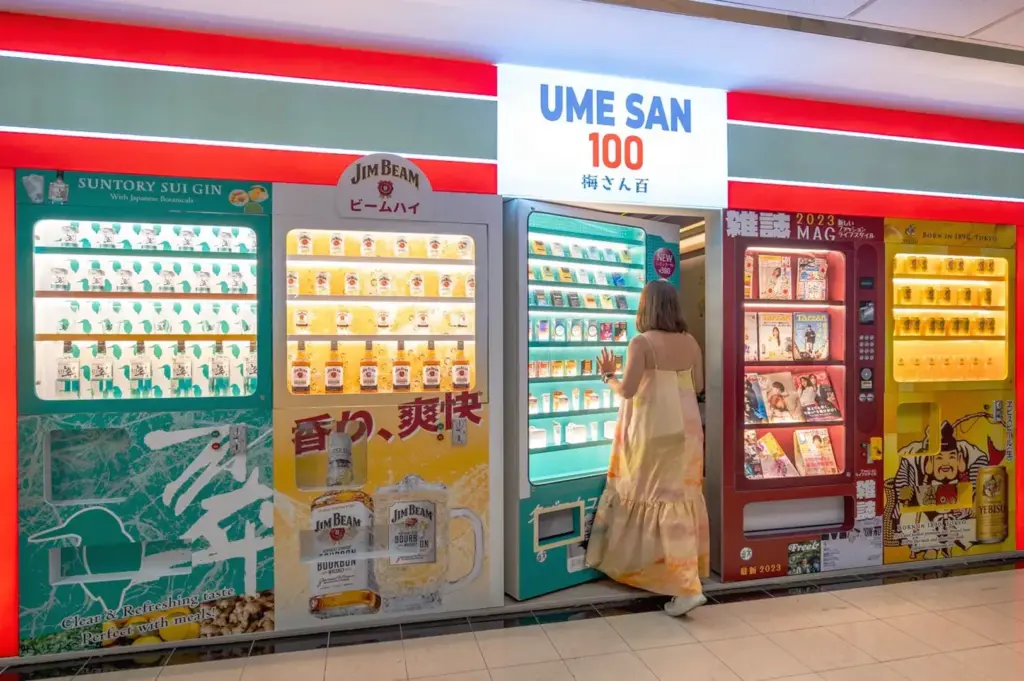 Japanese-style vending machines at Ume San 100 Singapore creating a Tokyo-inspired dining experience