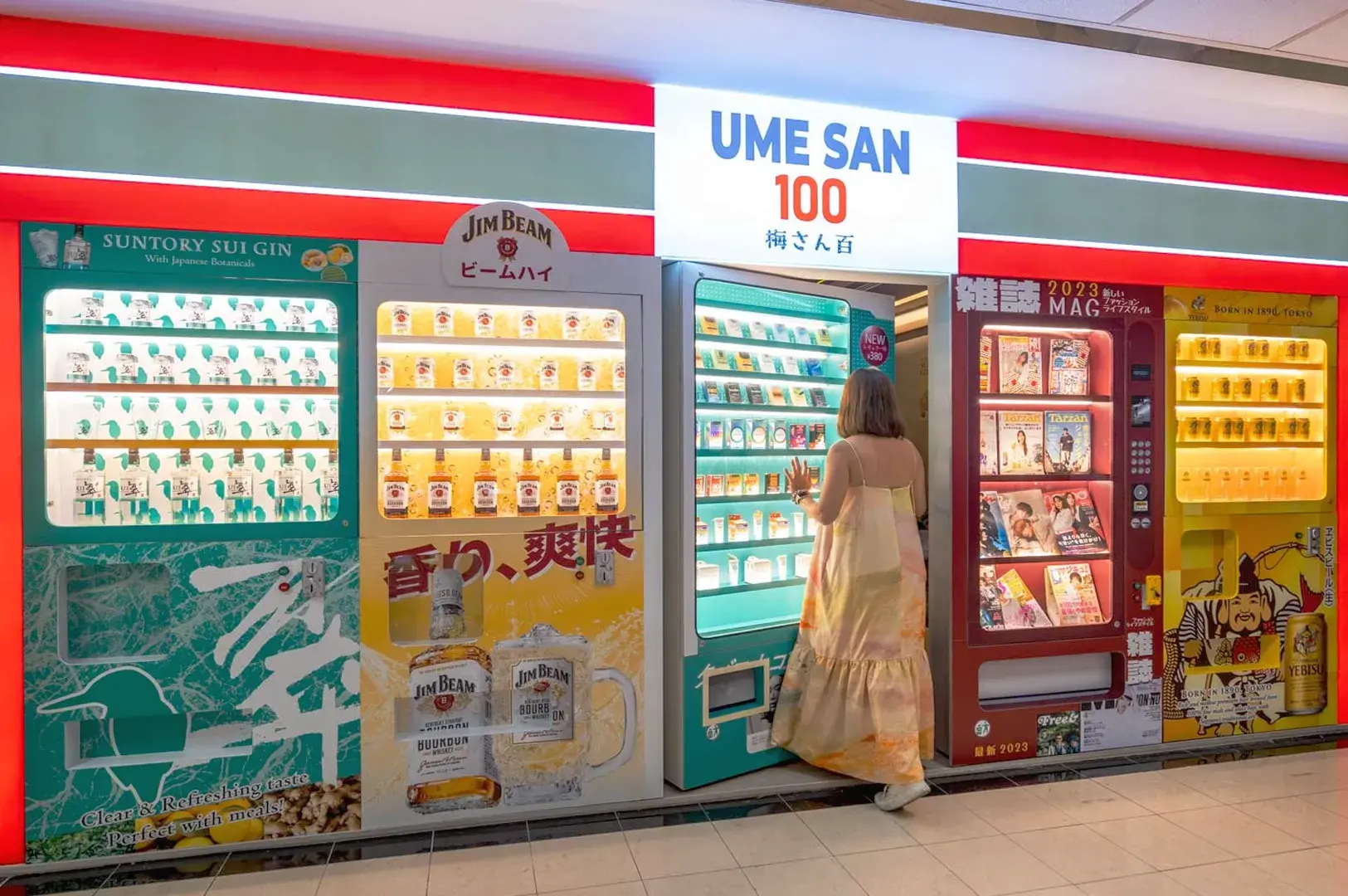 Japanese-style vending machines at Ume San 100 Singapore creating a Tokyo-inspired dining experience