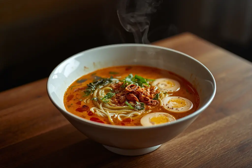 Malaysian ramen with coconut broth and chili oil